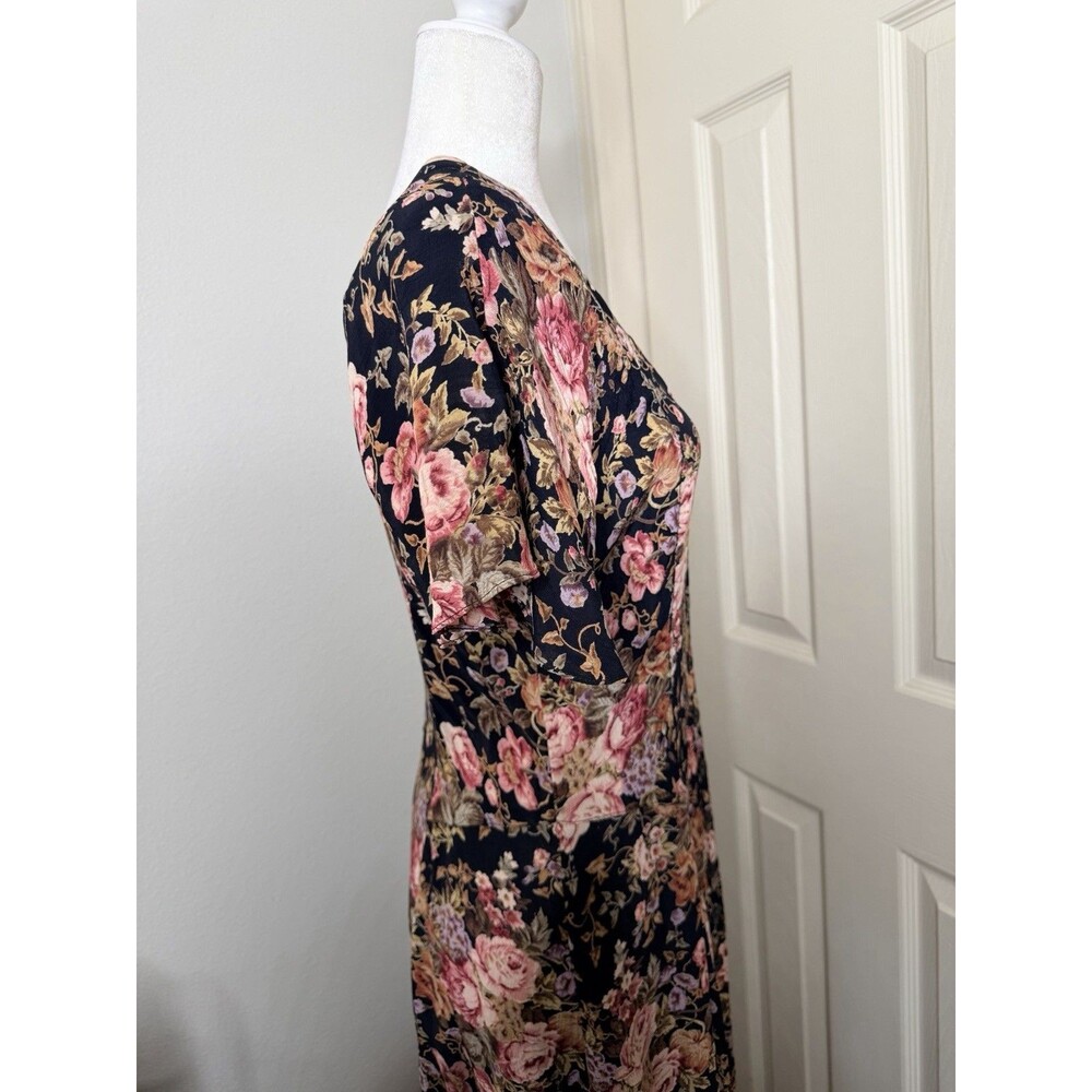 Starina Maxi Dress Medium Floral Button Front Short Sleeve Rayon Cottagecore - Picture 8 of 16